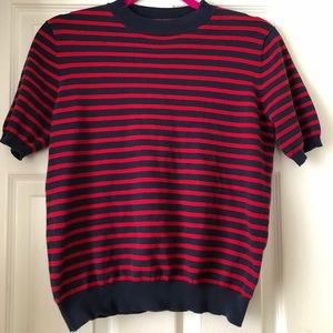 Short Sleeved Striped Mockneck Sweater